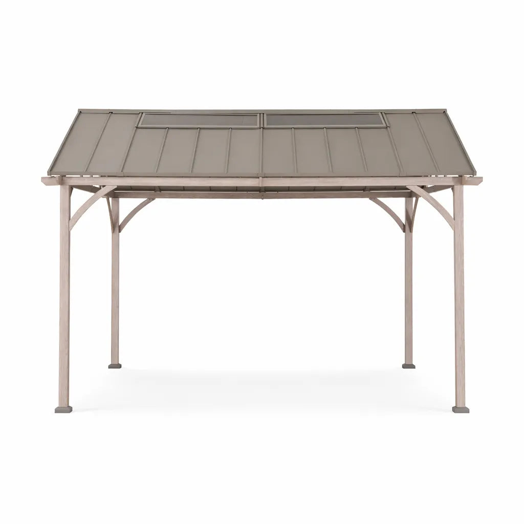SUNJOY 11x13 Wood Finish Extra-Tall Hardtop Gazebo with Pitched Roof and PC Boards.