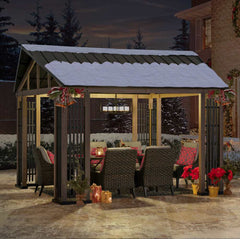 SUNJOY 11x13 Steel Gable Roof Hardtop Gazebo with Metal Ceiling Hook.