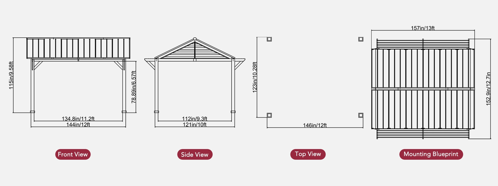 SUNJOY 13x13 Black Steel Gazebo with Decorative Beam