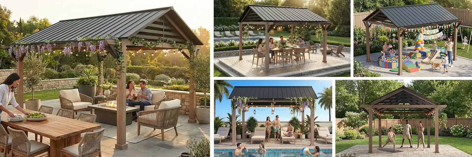 SUNJOY 13x13 Black Steel Gazebo with Decorative Beam