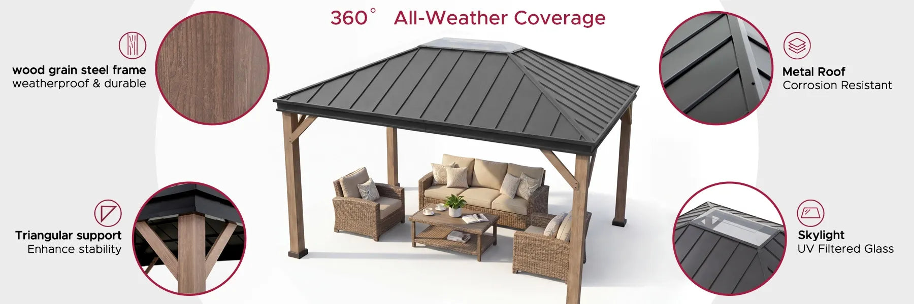 SUNJOY 11x13 Black Steel Hardtop Gazebo with Skylight