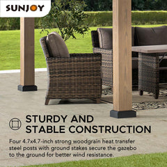 Sunjoy Cedarville 11 ft. x 13 ft. Outdoor Black Steel Hardtop Gazebo with Skylight for Patio, Garden, and Backyard Activities.