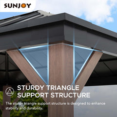 Sunjoy Cedarville 11 ft. x 13 ft. Outdoor Black Steel Hardtop Gazebo with Skylight for Patio, Garden, and Backyard Activities.