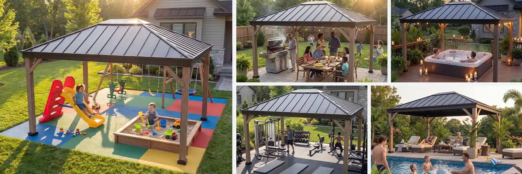 SUNJOY 11x13 Black Steel Hardtop Gazebo with Skylight