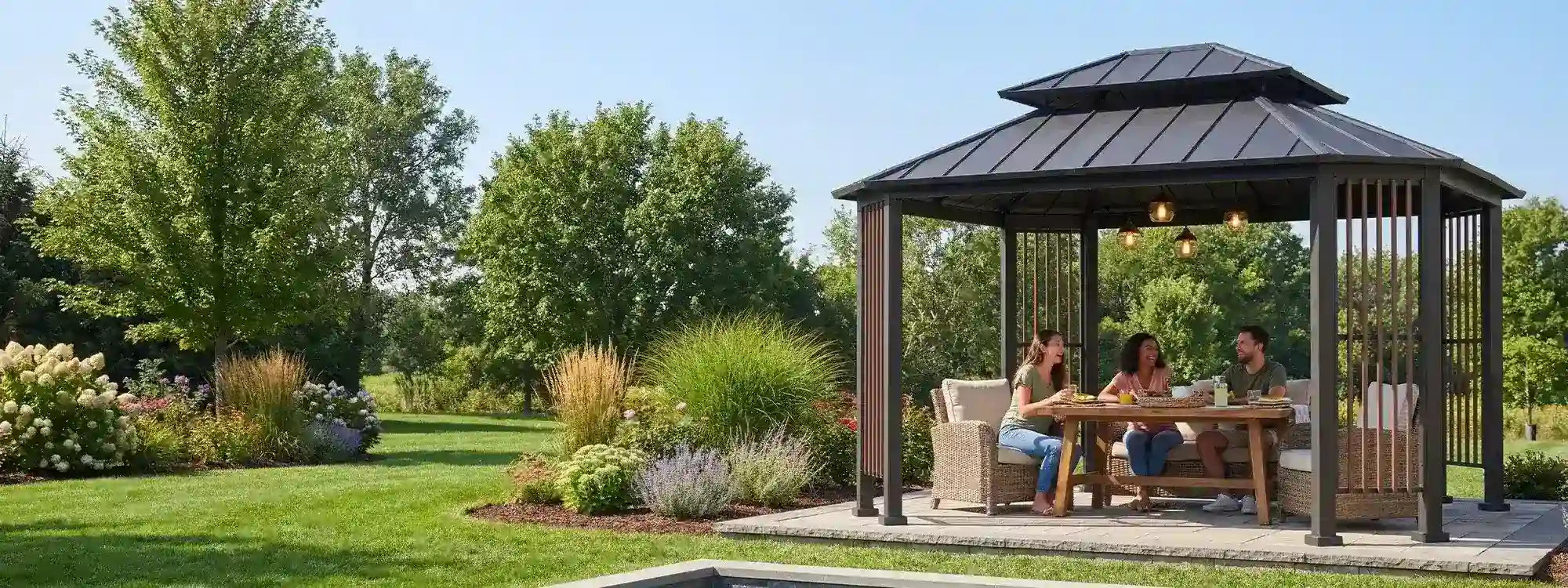 SUNJOY 11x13 Octagon Gazebo with Steel Roof and Ceiling Hook