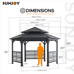 SUNJOY 15x15 Metal Roof Hexagon Gazebo with Decorative Fence.