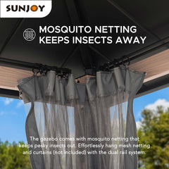 SUNJOY 10’ x 12’ Kirkfield Hard Top Gazebo with Mesh Netting & LED Lights