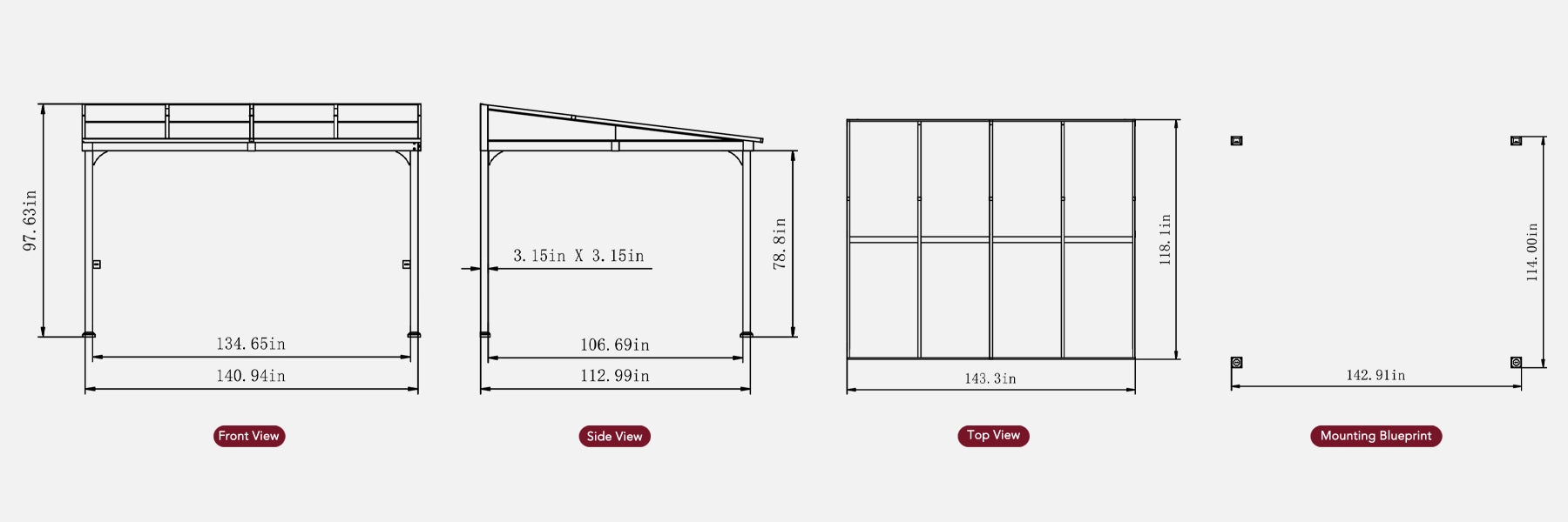 SUNJOY 10x12 Polycarbonate Roof Wall Mounted Gazebo, Lean to Gazebo with Curtain and Netting