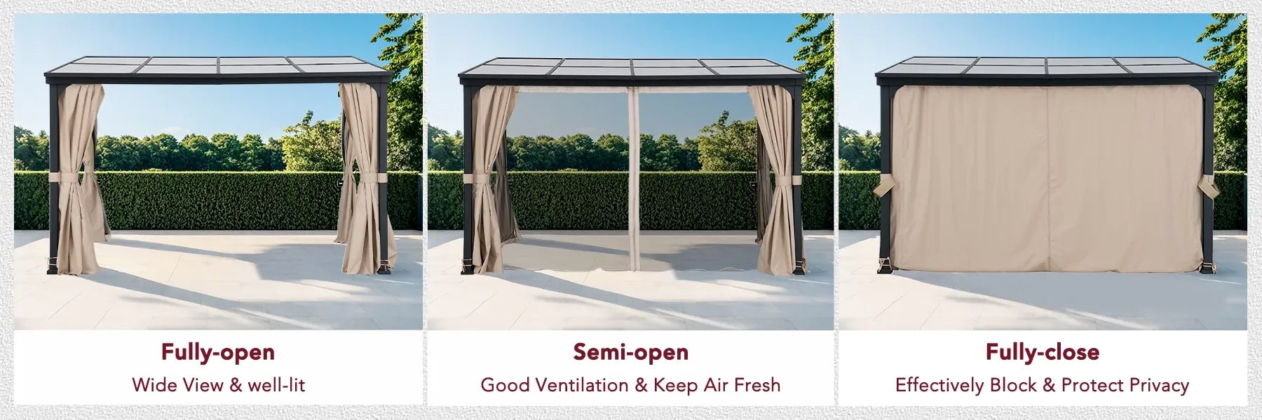 SUNJOY 10x12 Polycarbonate Roof Wall Mounted Gazebo, Lean to Gazebo with Curtain and Netting