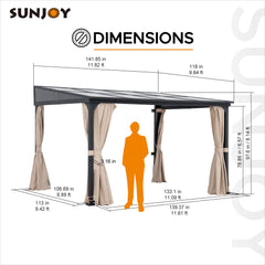 SUNJOY Merriam Wall Mounted Gazebo, Lean to Gazebo with Curtains and Netting