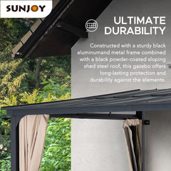 SUNJOY Merriam Wall Mounted Gazebo, Lean to Gazebo with Curtains and Netting