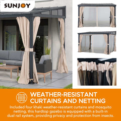 SUNJOY Merriam Wall Mounted Gazebo, Lean to Gazebo with Curtains and Netting