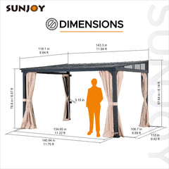 SUNJOY Merriam Wall Mounted Gazebo, Lean to Gazebo with Curtains and Netting