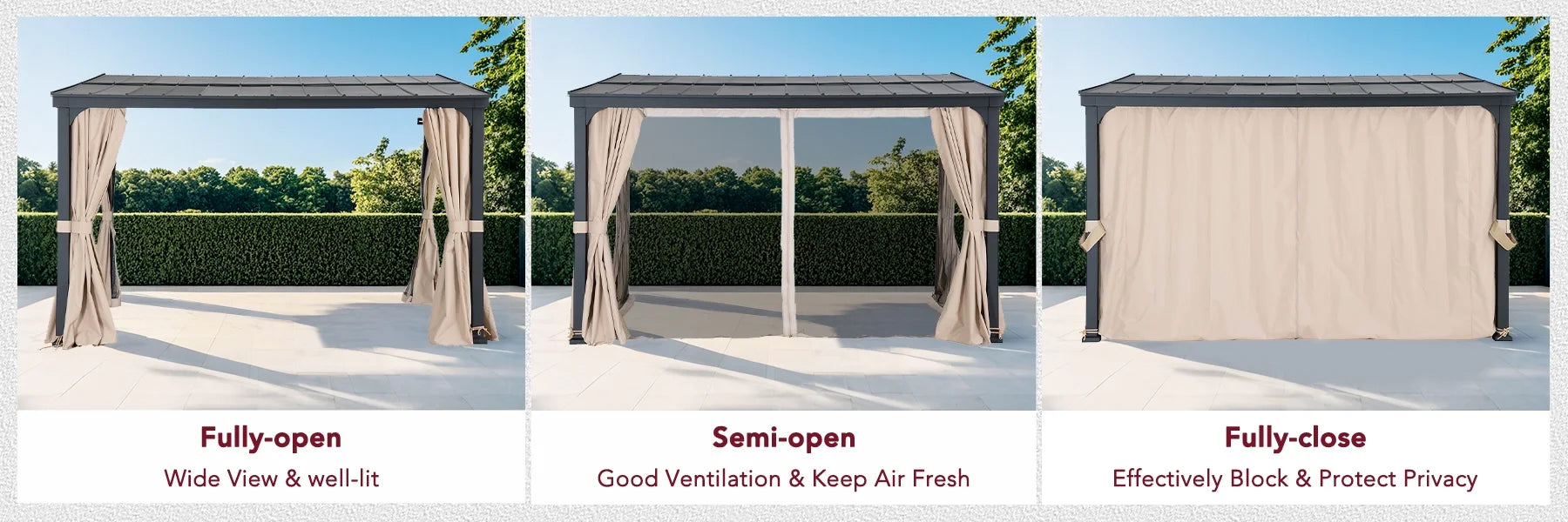 SUNJOY 10x12 Metal Roof Wall Mounted Gazebo, Lean to Gazebo with Curtain and Netting