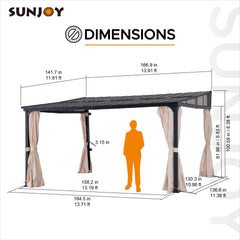 SUNJOY Merriam Wall Mounted Gazebo, Lean to Gazebo with Curtains and Netting