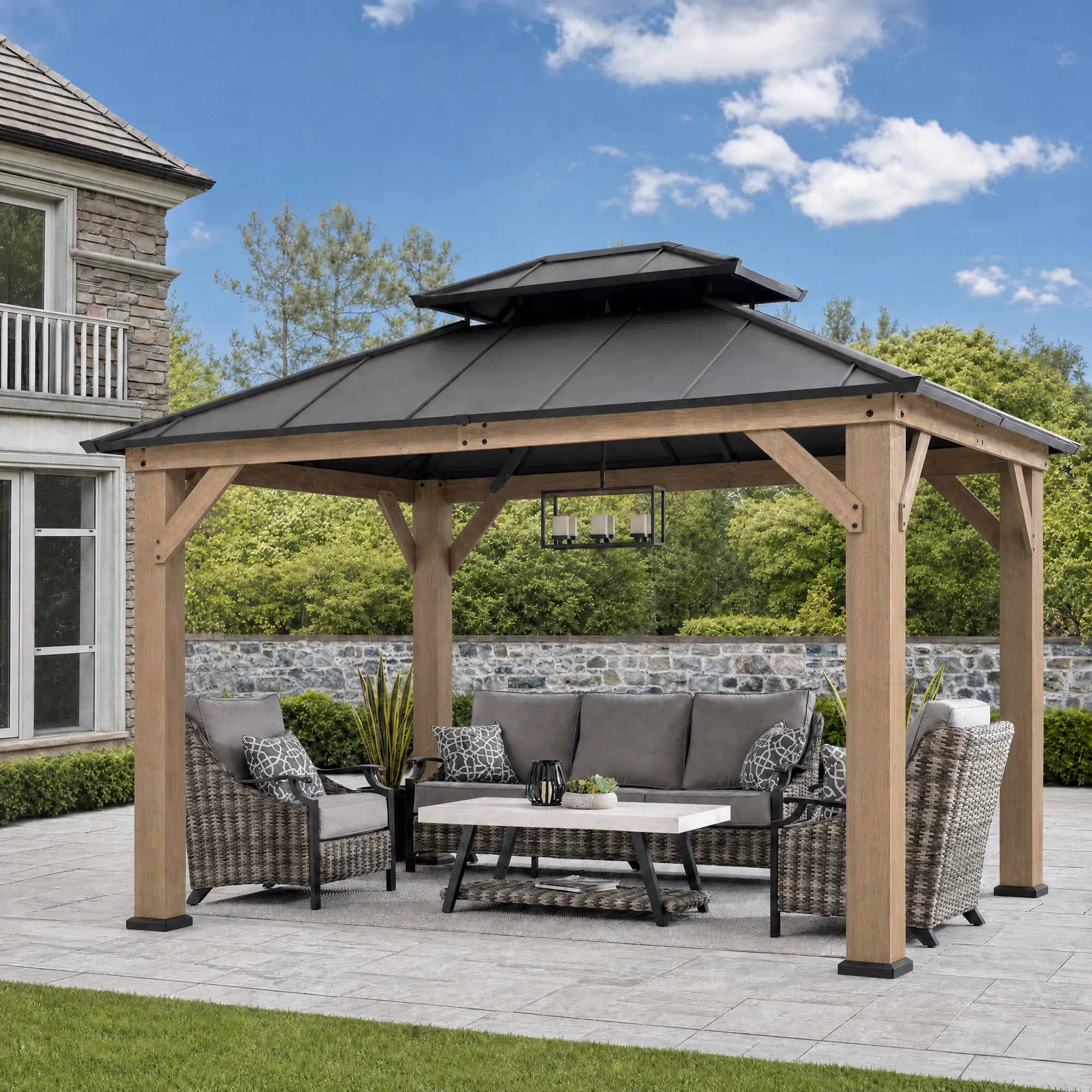 Double-Tier Cedar Gazebo 10x12 - Weathered Cedar