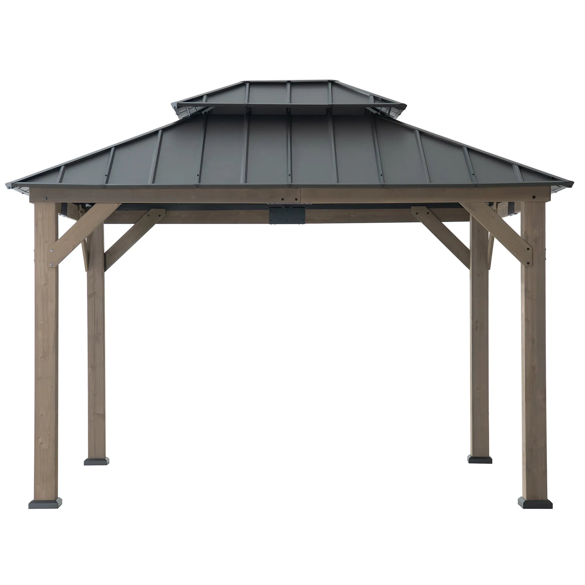 Double-Tier Cedar Gazebo 10x12 - Weathered Cedar
