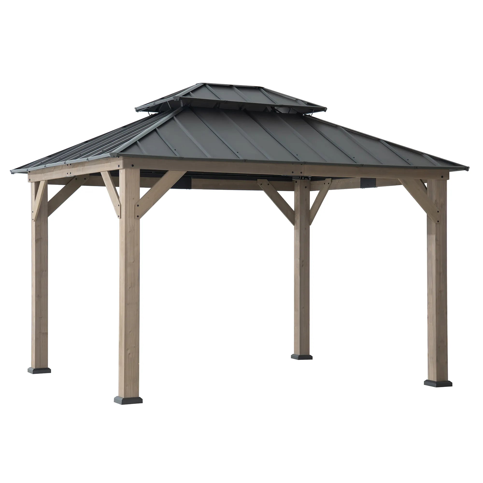 Double-Tier Cedar Gazebo 10x12 - Weathered Cedar