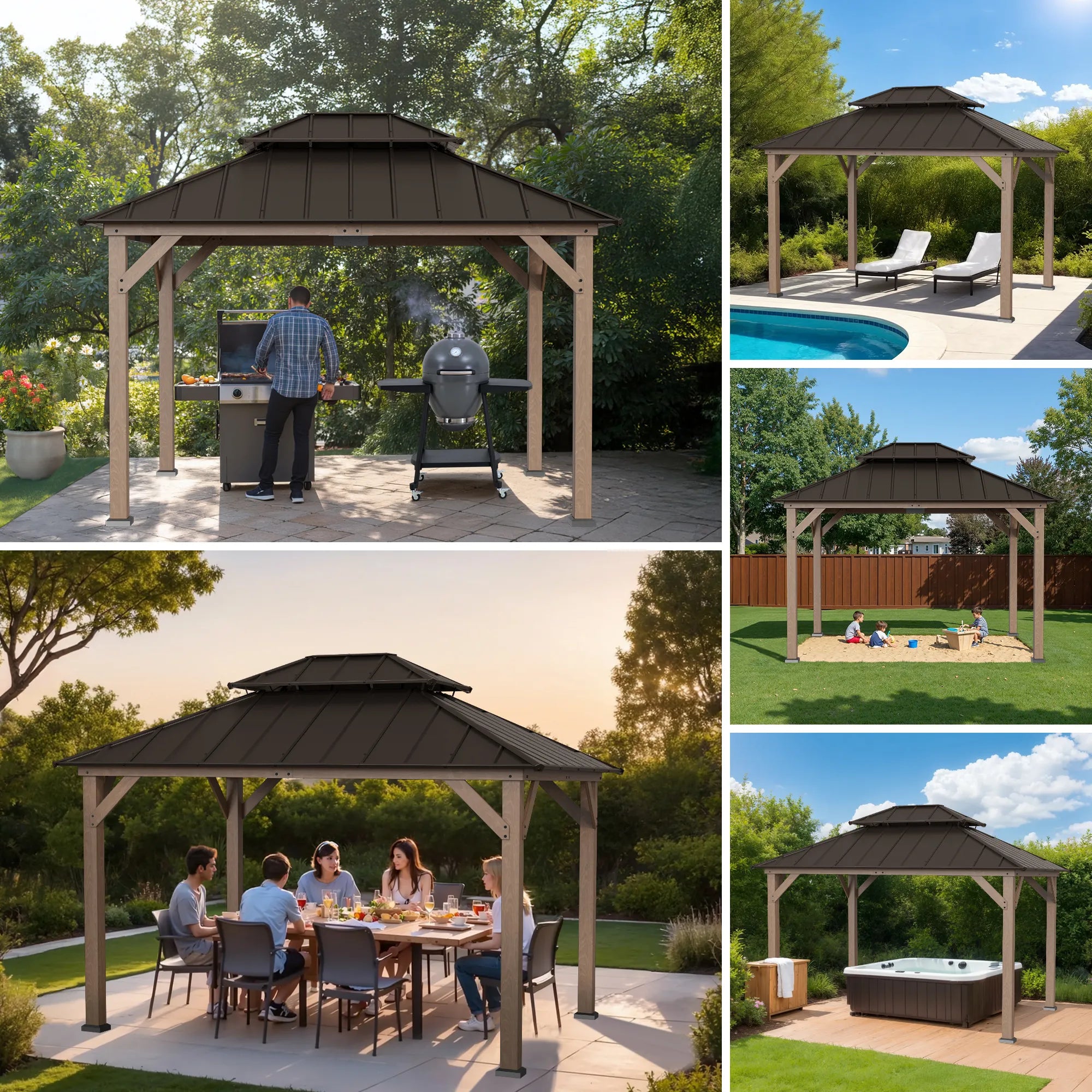 Double-Tier Cedar Gazebo 10x12 - Weathered Cedar