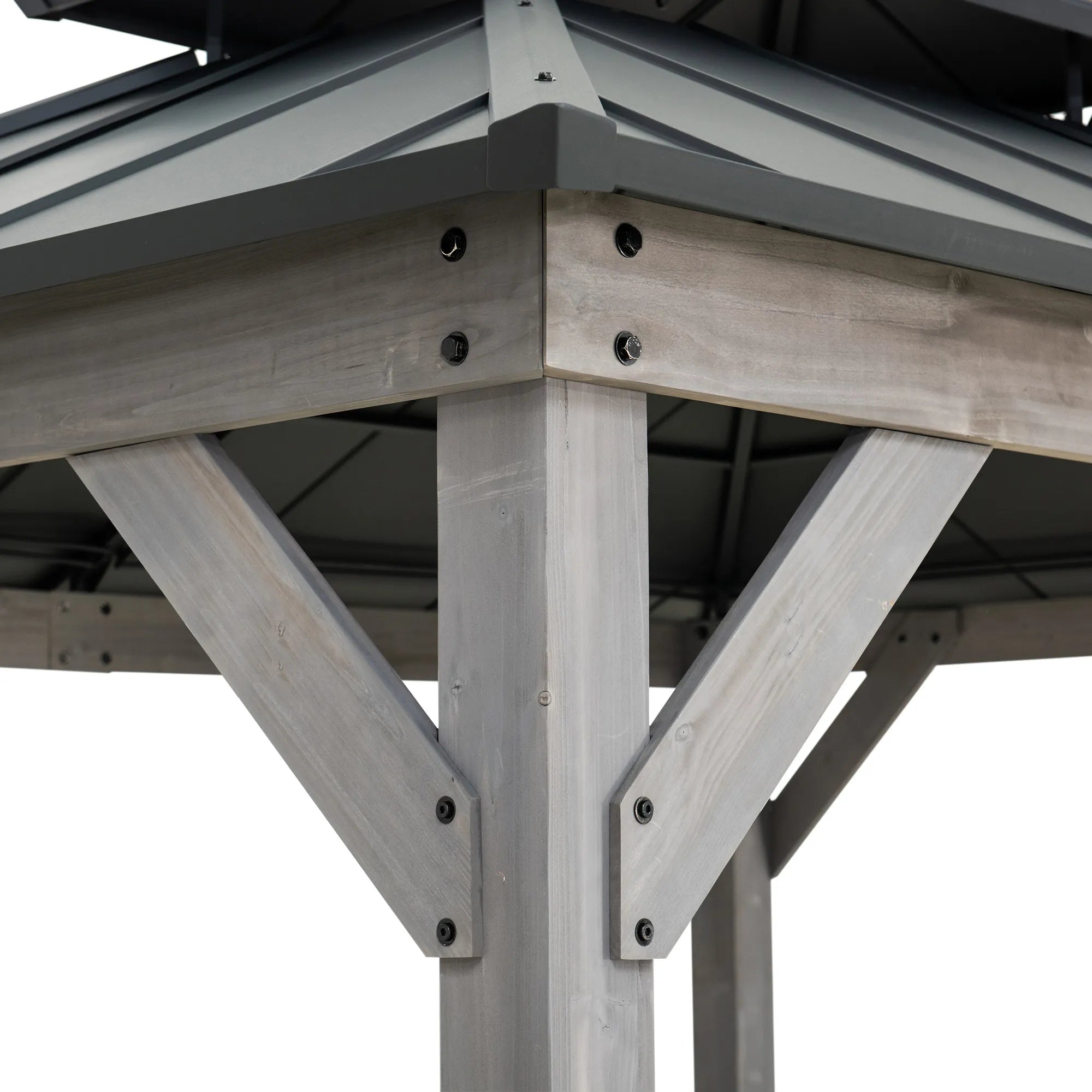 SUNJOY 10x12 Wood Gazebo with 2-tier Metal Roof and Ceiling Hook - Driftwood Cedar