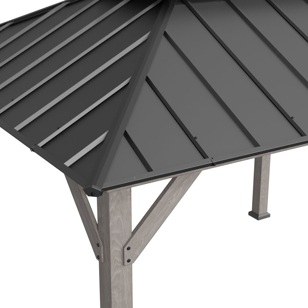 SUNJOY 10x12 Wood Gazebo with 2-tier Metal Roof and Ceiling Hook - Grey