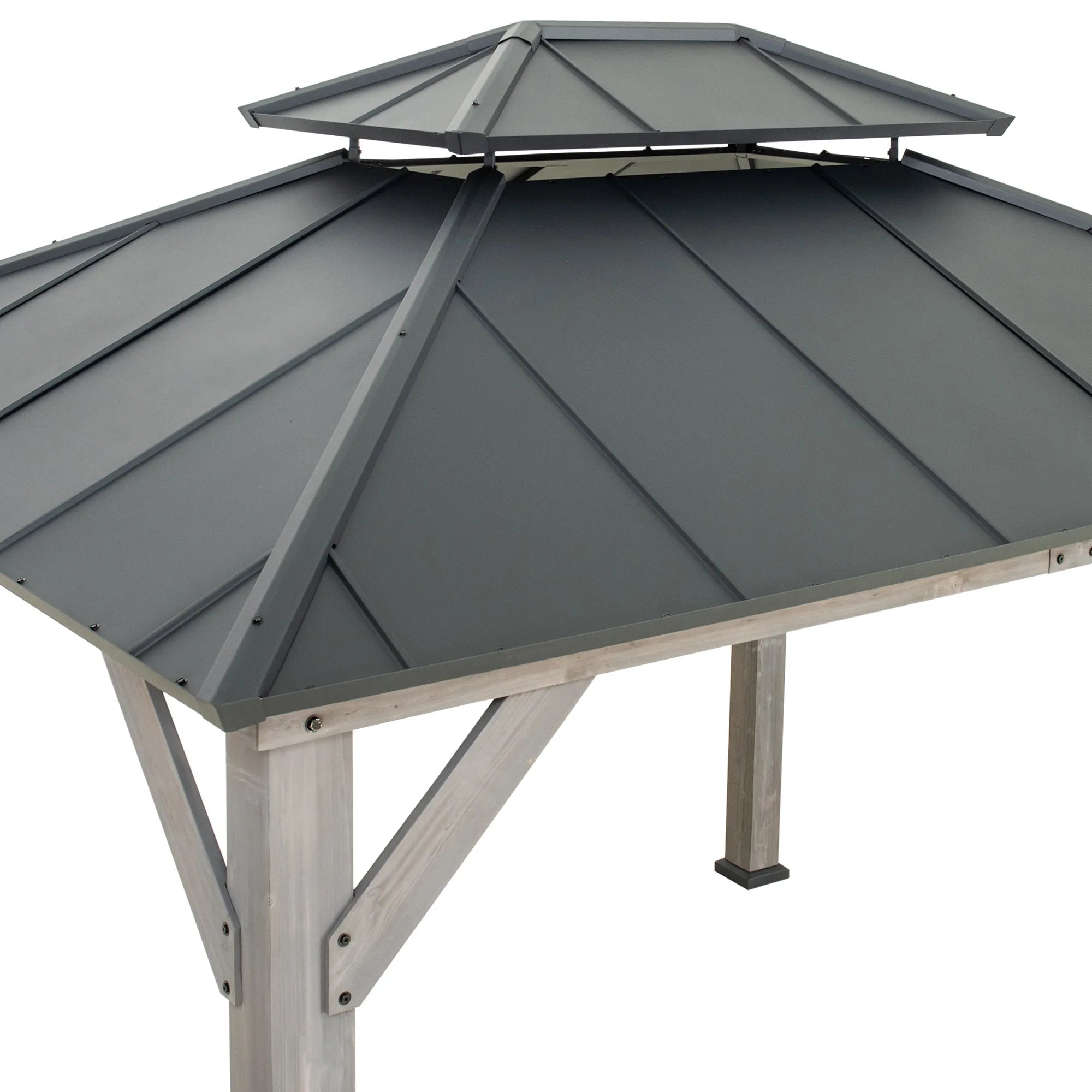 SUNJOY 10x12 Wood Gazebo with 2-tier Metal Roof and Ceiling Hook - Driftwood Cedar
