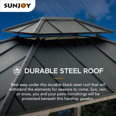 Sunjoy 10x12 ft. Wood Gazebo, Outdoor Patio Steel Hardtop Gazebo, Cedar Framed Wooden Gazebo with 2-tier Metal Roof and Ceiling Hook