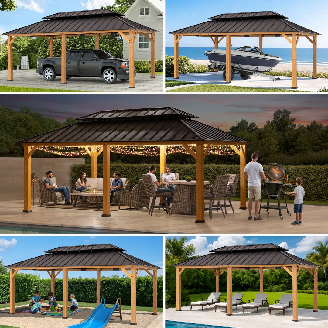 12x20 Gazebo | Durable Cedar Hardtop Gazebo - SUNJOY