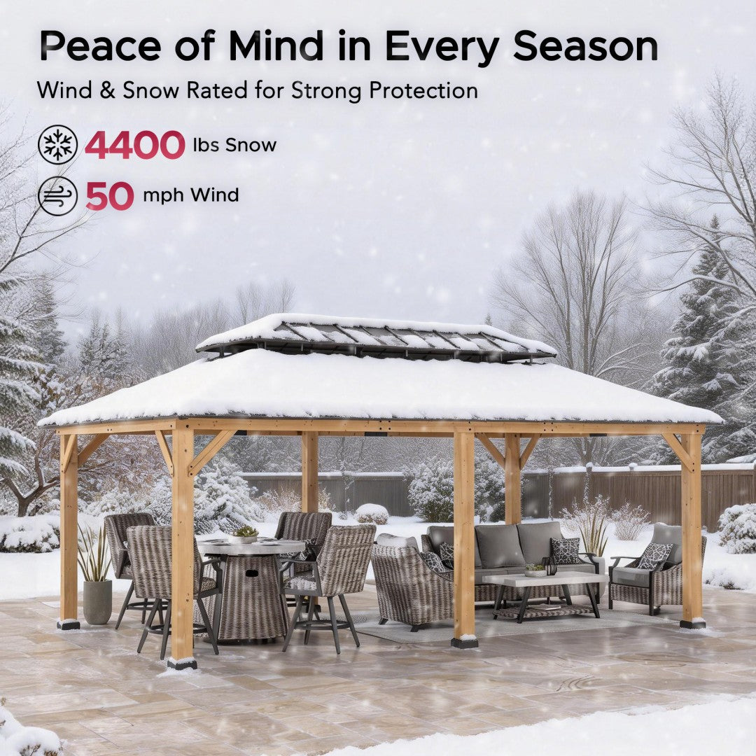 12x20 Gazebo | Durable Cedar Hardtop Gazebo - SUNJOY