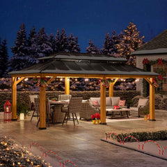 SUNJOY 12x20 Patio Wooden Gazebo with Ceiling Hooks.