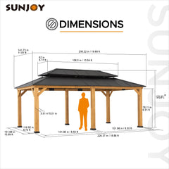 Sunjoy 12' x 20' Hardtop Gazebo Patio Wooden Frame Outdoor Gazebo, Rectangle Double Tiered Metal Hardtop Gazebo with Dual Rails and Ceiling Hook