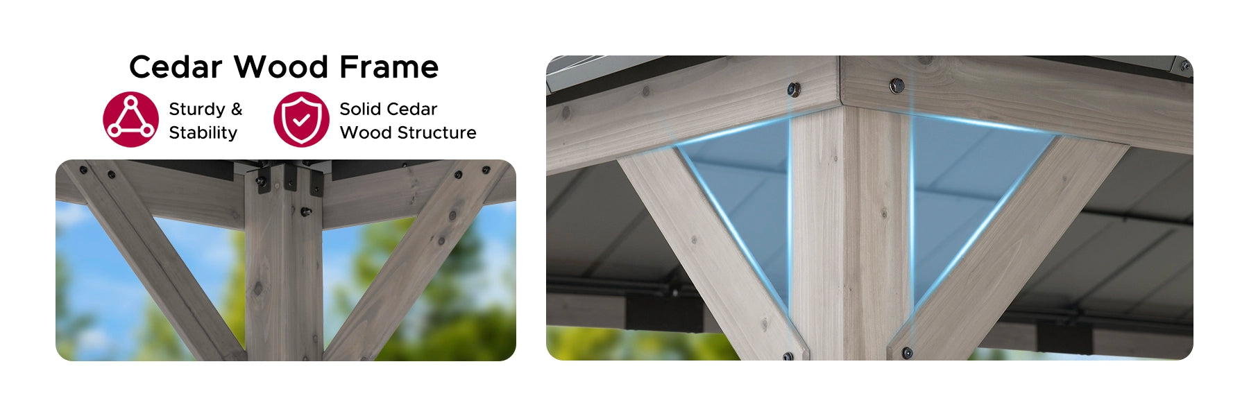 SUNJOY 12x20 Patio Wooden Gazebo with Ceiling Hooks - Standard Driftwood Cedar