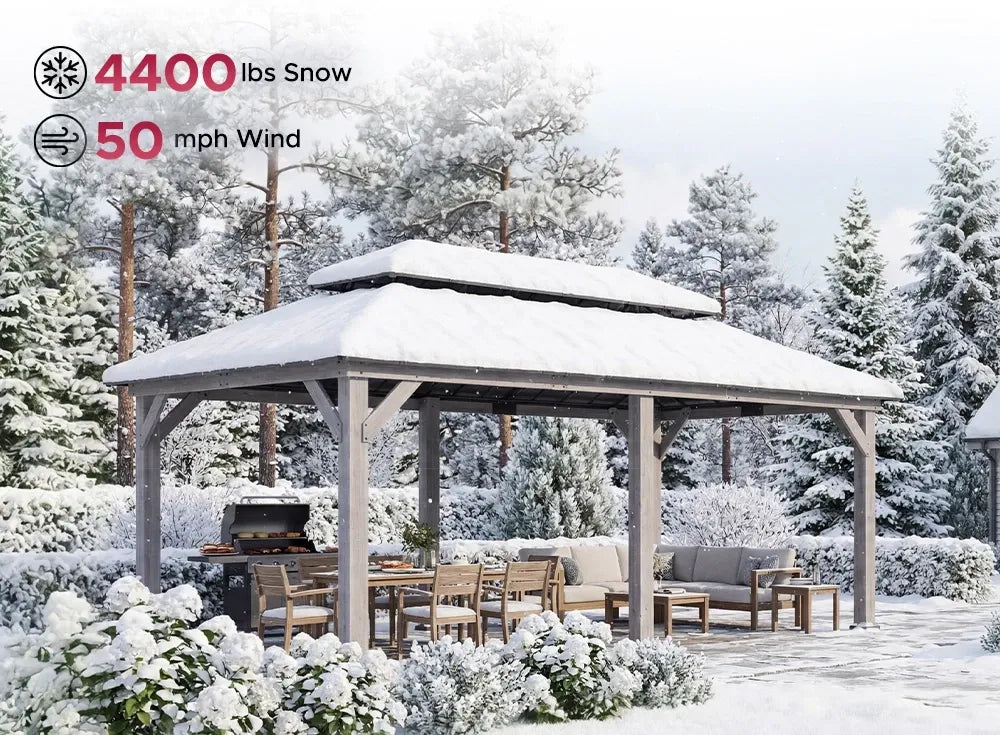 SUNJOY 12x20 Patio Wooden Gazebo with Ceiling Hooks - Standard Driftwood Cedar