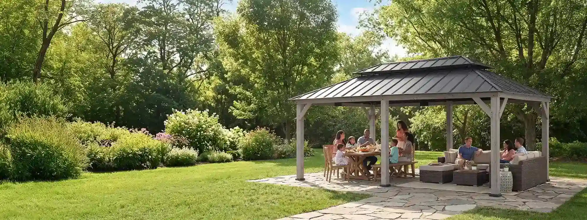 SUNJOY 12x20 Patio Wooden Gazebo with Ceiling Hooks - Standard Driftwood Cedar