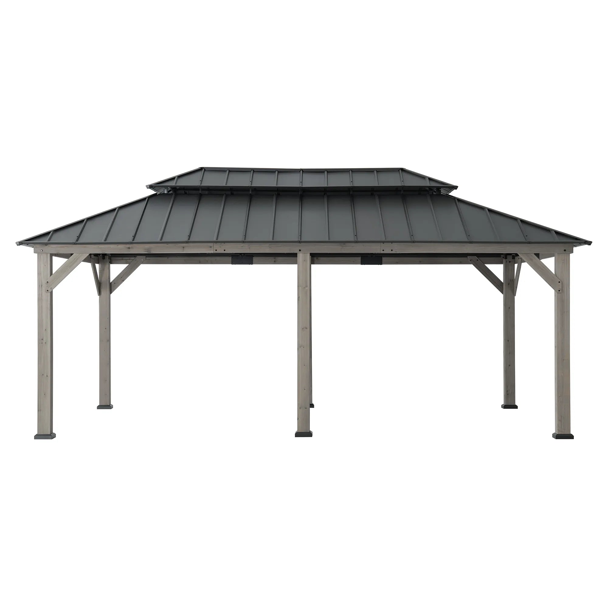 SUNJOY 12x20 Patio Wooden Gazebo with Ceiling Hooks - Standard Driftwood Cedar