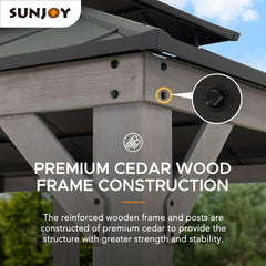 Sunjoy 12' x 20' Hardtop Gazebo Patio Wooden Frame Outdoor Gazebo, Rectangle Double Tiered Metal Hardtop Gazebo with Dual Rails and Ceiling Hook.