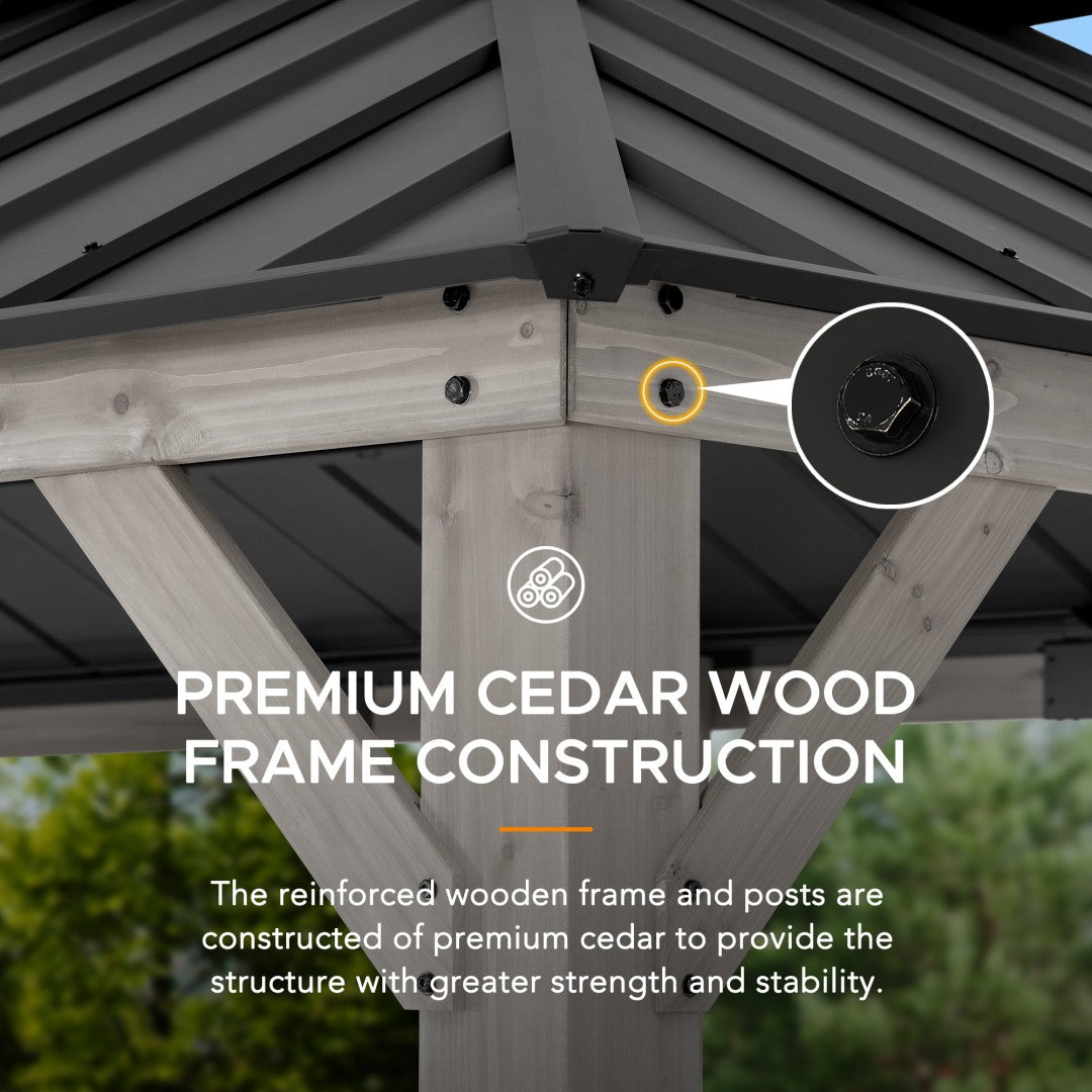 SUNJOY 12x20 Patio Wooden Gazebo with Ceiling Hooks - Standard Driftwood Cedar