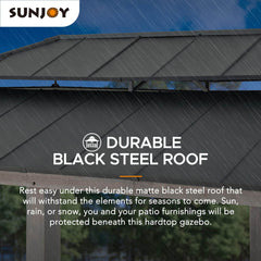 Sunjoy 12x20 ft. Aluminum Hardtop Gazebo, Cedar Frame Wood Gazebo with Dual Rails and Ceiling Hook.