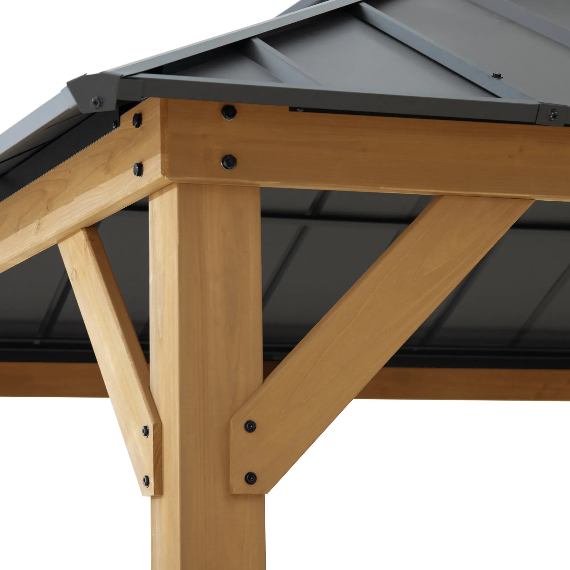 SUNJOY 12x16 Wooden Gazebo with 2-tier Metal Roof and Ceiling Hook - Natural Cedar