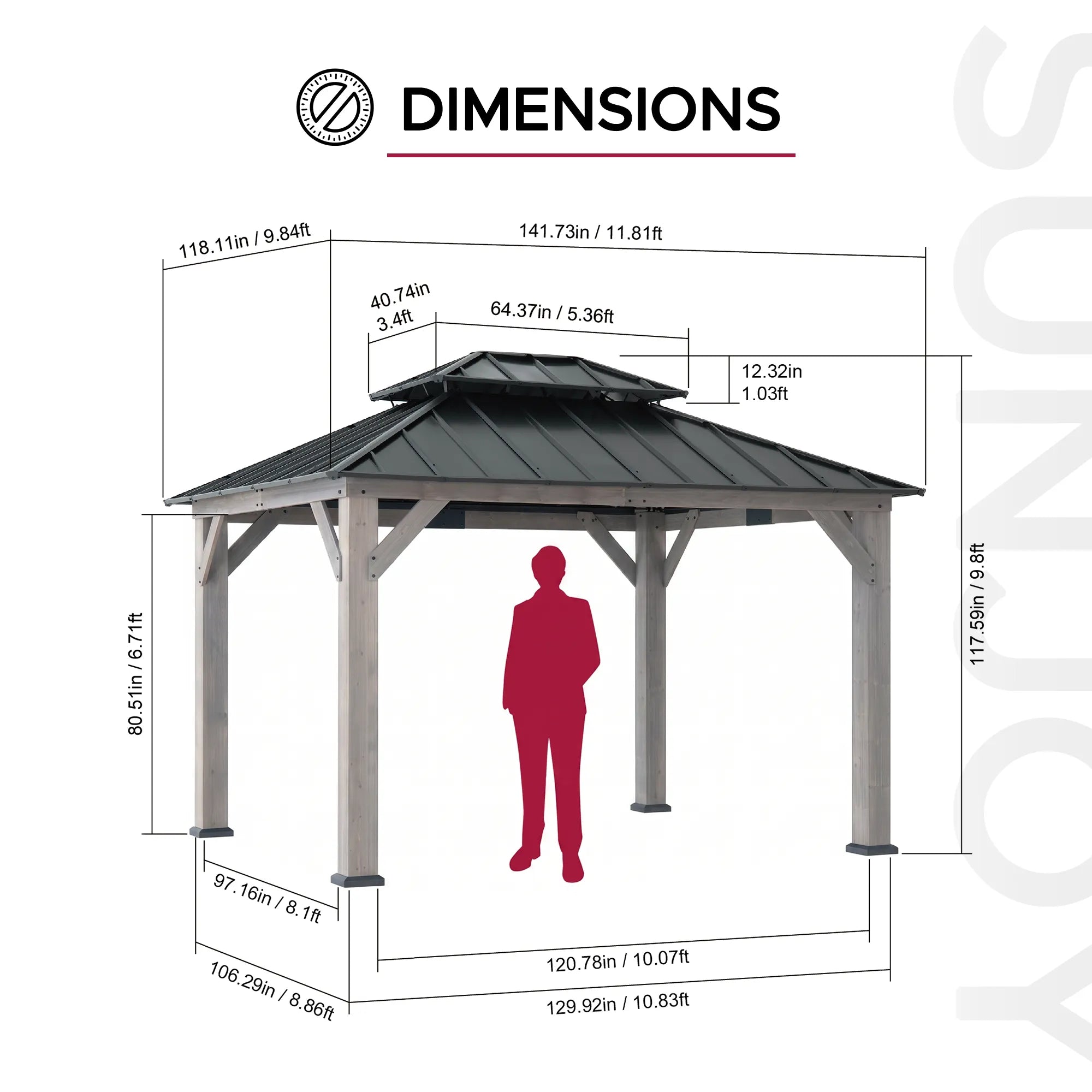 Double-Tier Cedar Gazebo 10x12 - Driftwood Cedar