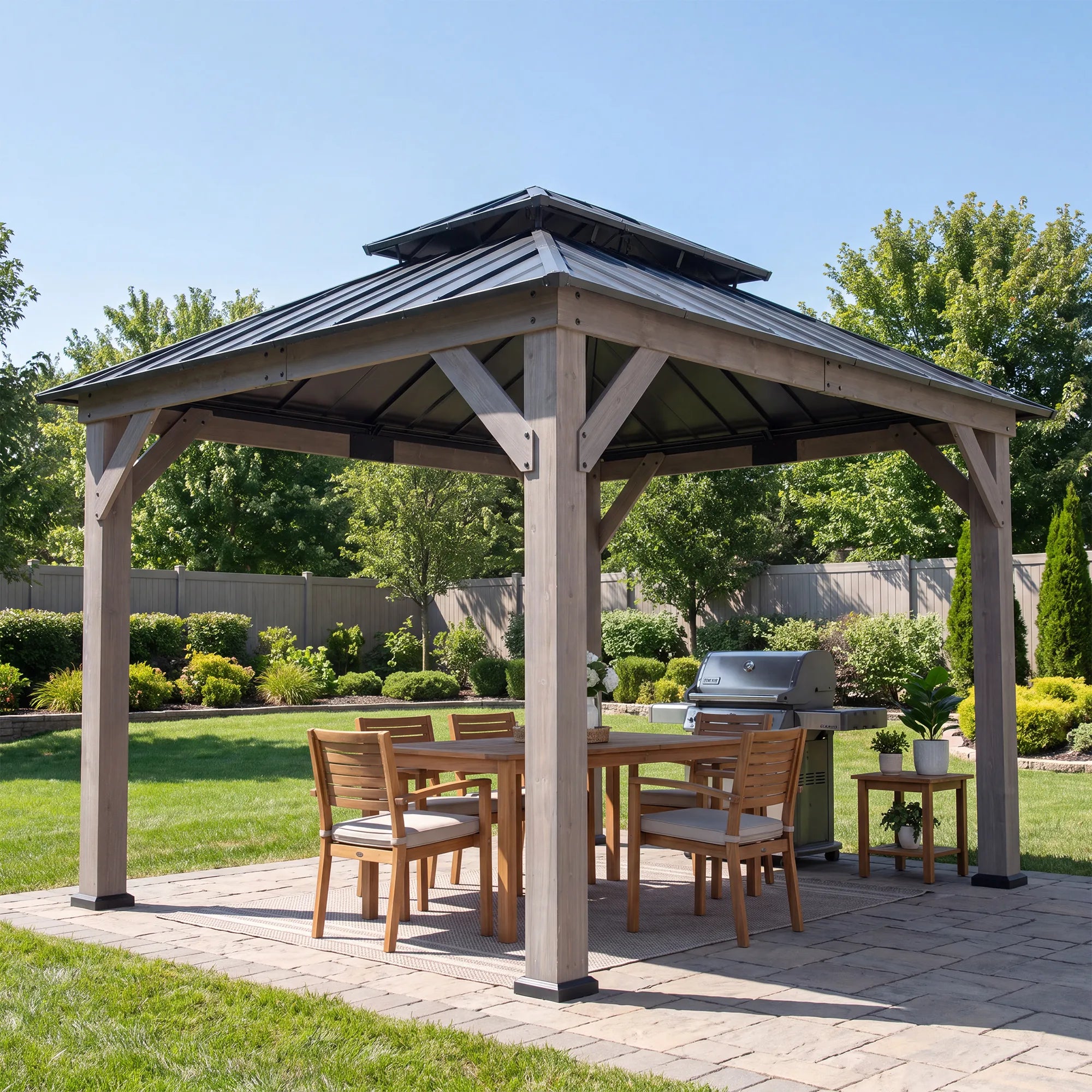 Double-Tier Cedar Gazebo 10x12 - Driftwood Cedar