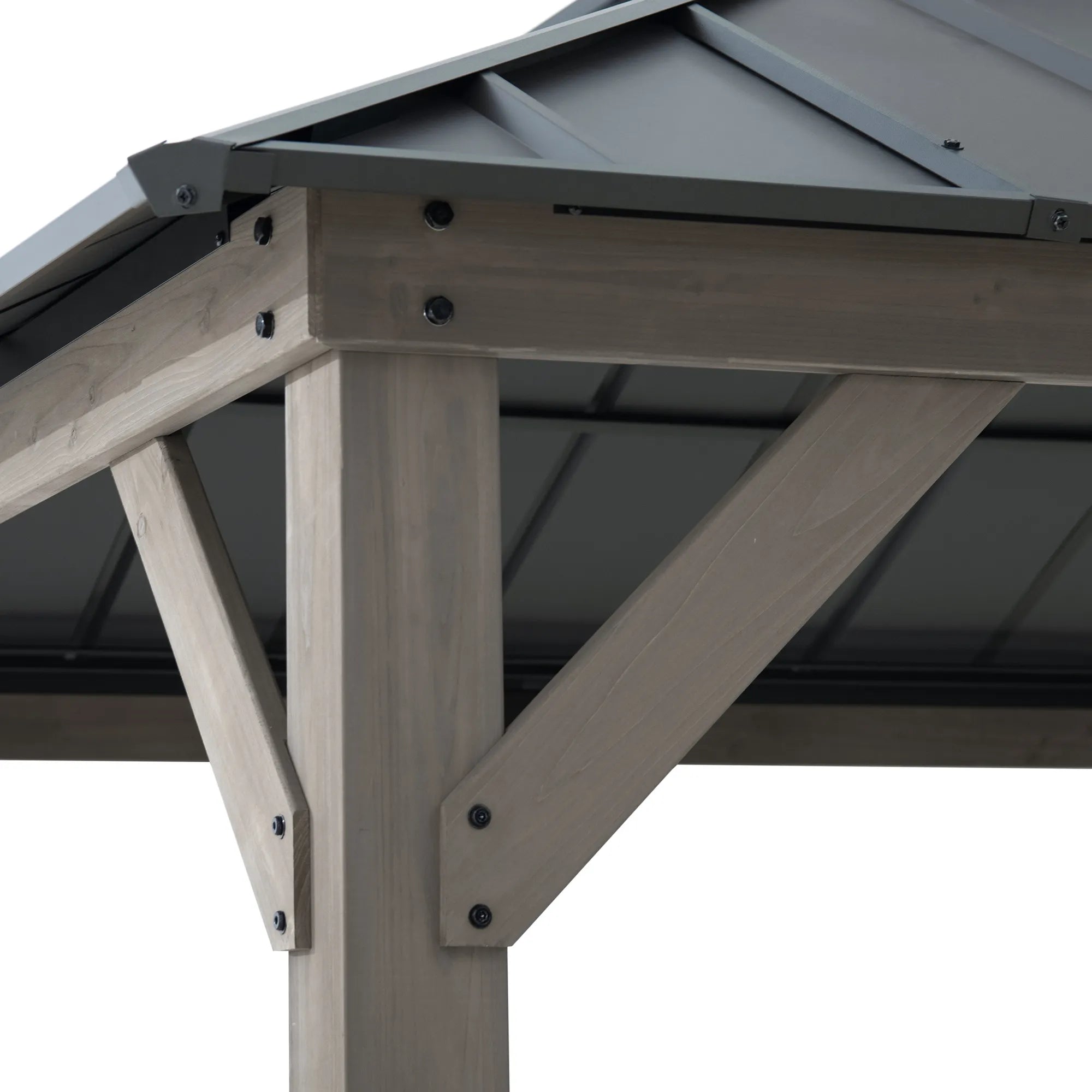 SUNJOY 12x16 Wooden Gazebo with 2-tier Metal Roof and Ceiling Hook - Driftwood Cedar