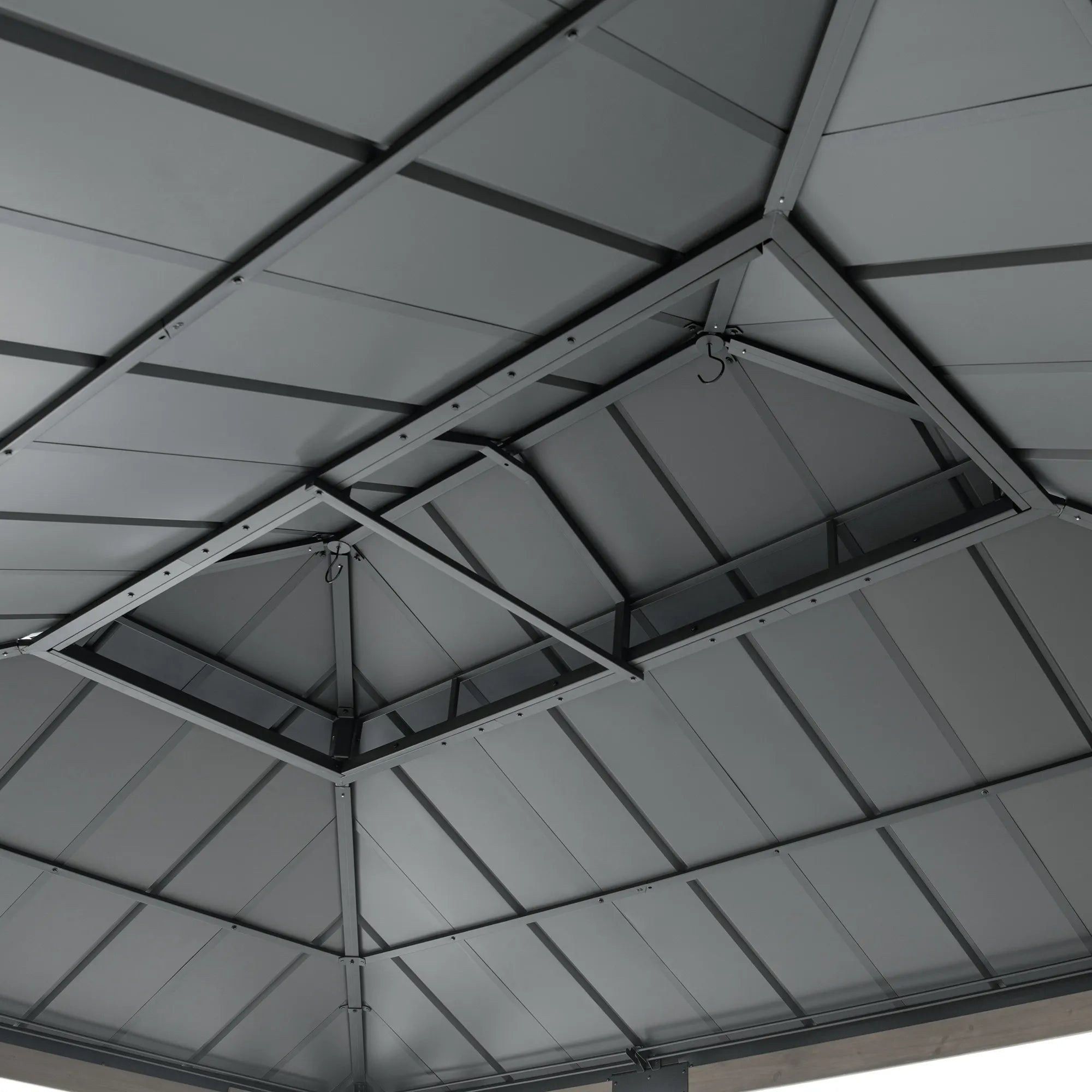 SUNJOY 12x16 Wooden Gazebo with 2-tier Metal Roof and Ceiling Hook - Driftwood Cedar