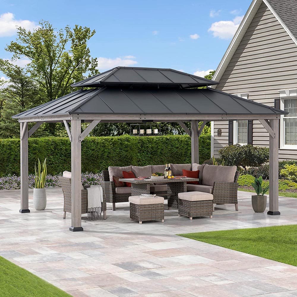 Sunjoy Outdoor Gazebo | Steel Roof Gazebo | 12x16 Hardtop Gazebo ...