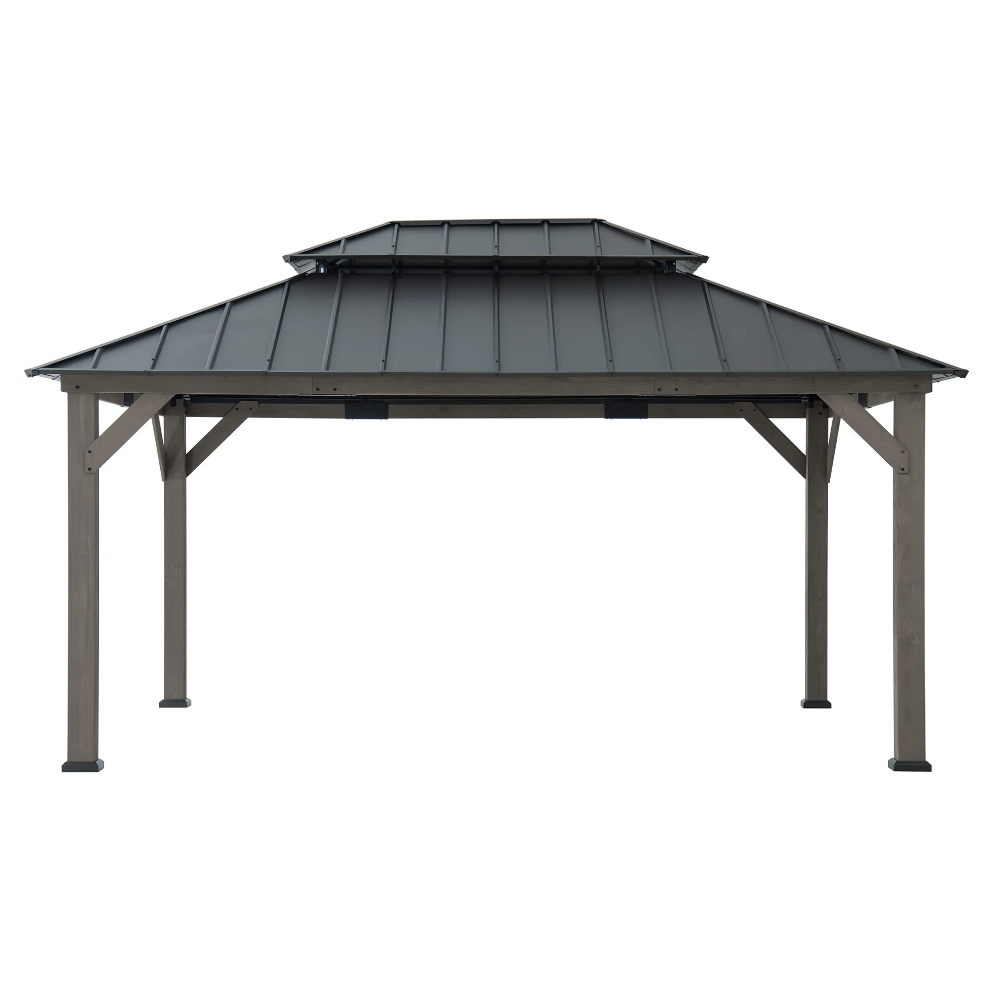 SUNJOY 12x16 Wooden Gazebo with 2-tier Metal Roof and Ceiling Hook - Driftwood Cedar