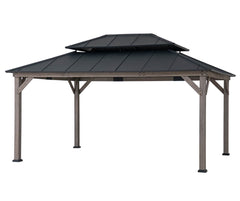 Sunjoy 12x16 ft. Wood Gazebo, Outdoor Patio Steel Hardtop Gazebo, Cedar Framed Wooden Gazebo with 2-tier Metal Roof and Ceiling Hook