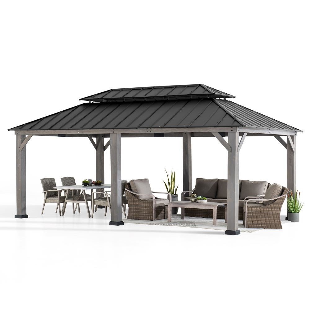 SUNJOY 12x20 Cedar Hardtop Gazebo with 2 Ceiling Hooks.