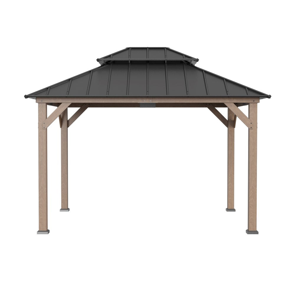 SUNJOY 10x12 Wood Gazebo with 2-tier Metal Roof and Ceiling Hook.
