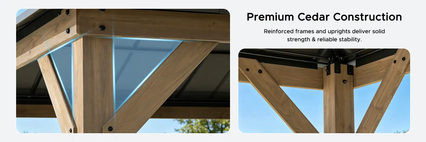 SUNJOY 12x16 Cedar Frame Gazebo with Steel Roof, Netting and Ceiling Hook - Weathered Cedar