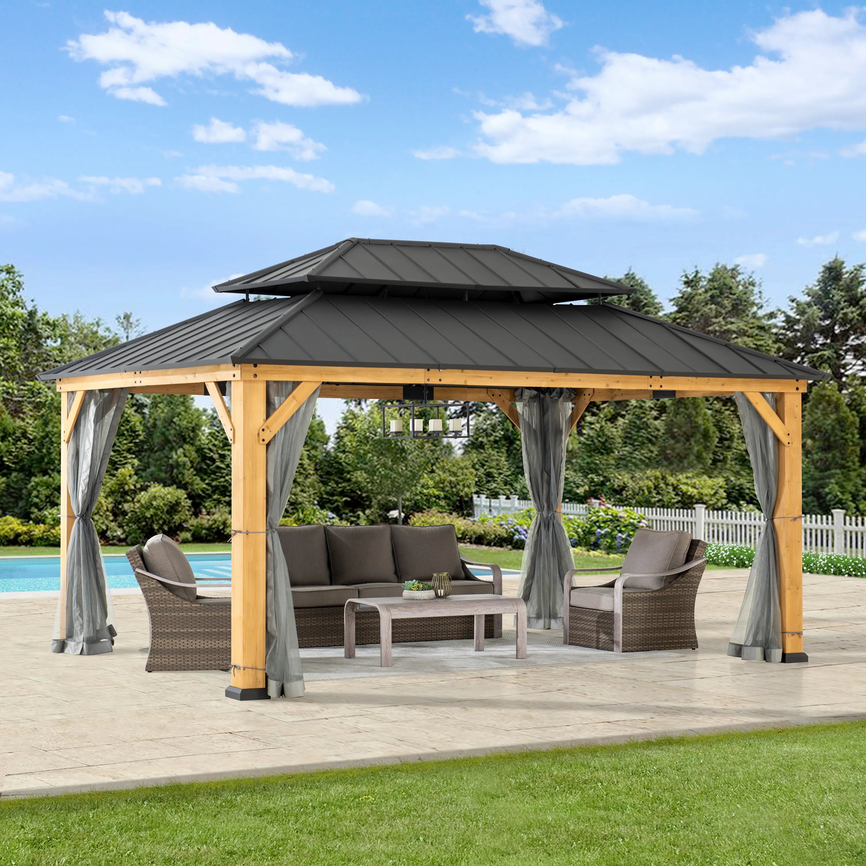 Hampton Double-Roof Cedar Gazebo, 12x16